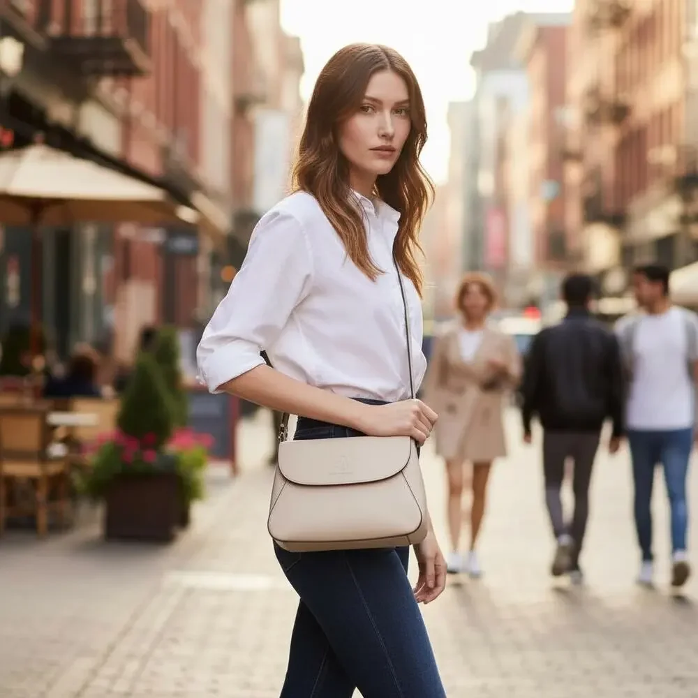 Kate Spade Monica Flap Leather Crossbody Purse in Light Sand KC465